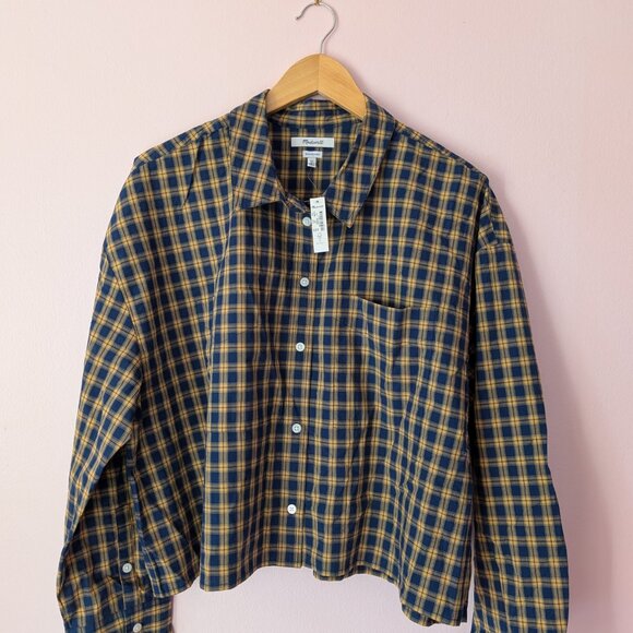 NWT Madewell Button-Down The Signature Poplin Crop Shirt in Plaid XL - Picture 4 of 8